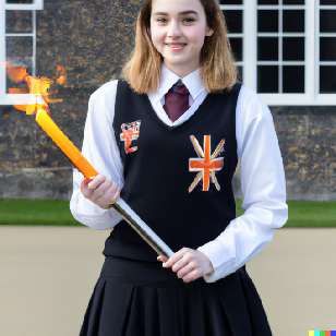 A schoolgirl holding something