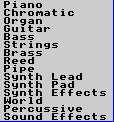 Instrument menu - categories