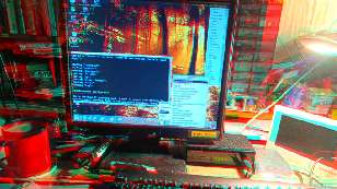 Anaglyph image - my desk