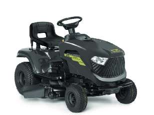 A grey ride-on lawnmower.