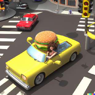 Yup, she's driving a burger