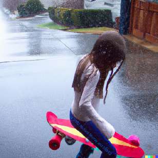 A girl, 'skateboarding'