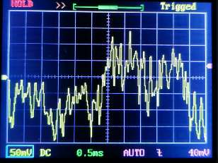 A photo of the oscilloscope's display
