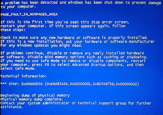 PAGE_FAULT_IN_NONPAGED_AREA blue screen of death on a cash machine!