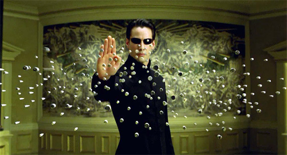 Scene from 'The Matrix', stopping bullets. [sourced from Google image search]