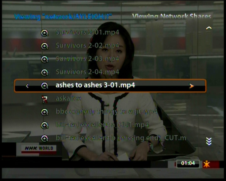 Neuros OSD screenshot - advanced playback, from a shared network location