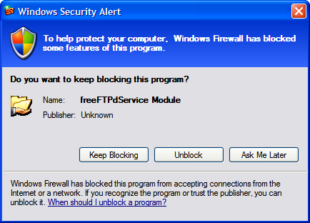Windows XP's firewall prompt.