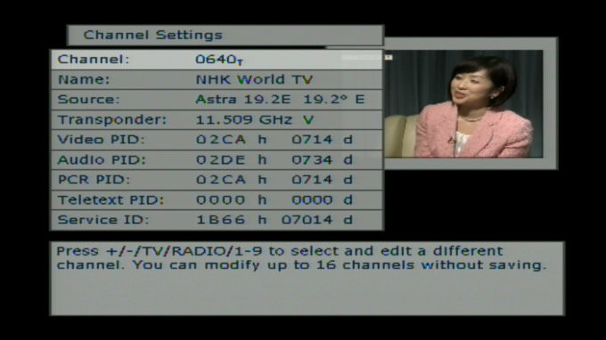 New satellite receiver - channel info