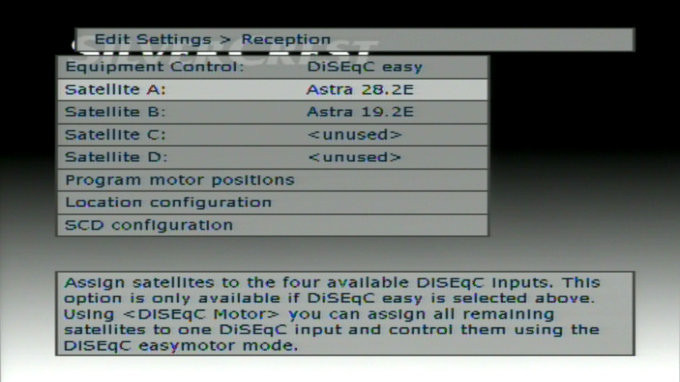 New satellite receiver - setting DiSEqC associations