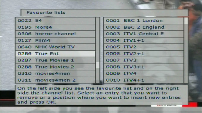 New satellite receiver - building a favourite channels list