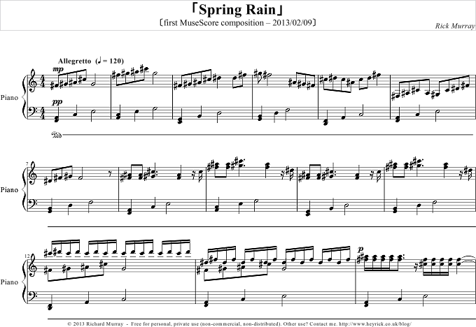 Spring Rain score, page 1