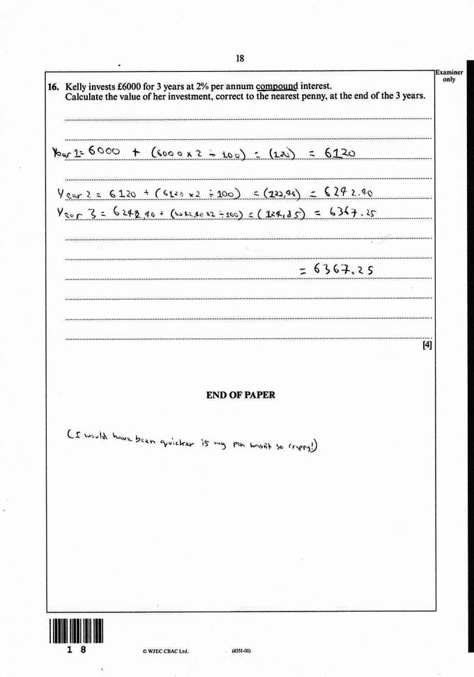 Examination paper, maths foundation, page 18
