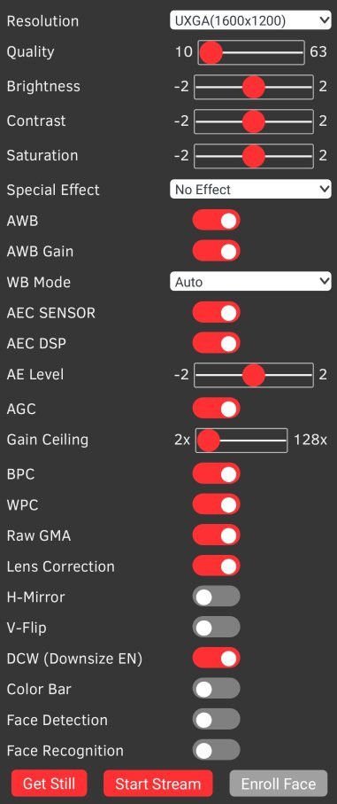 ESP32-CAM controls