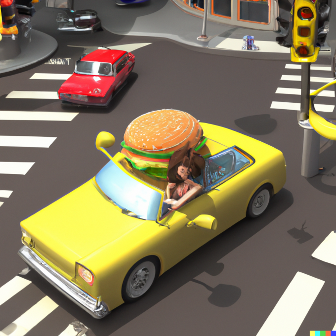 Yup, she's driving a burger