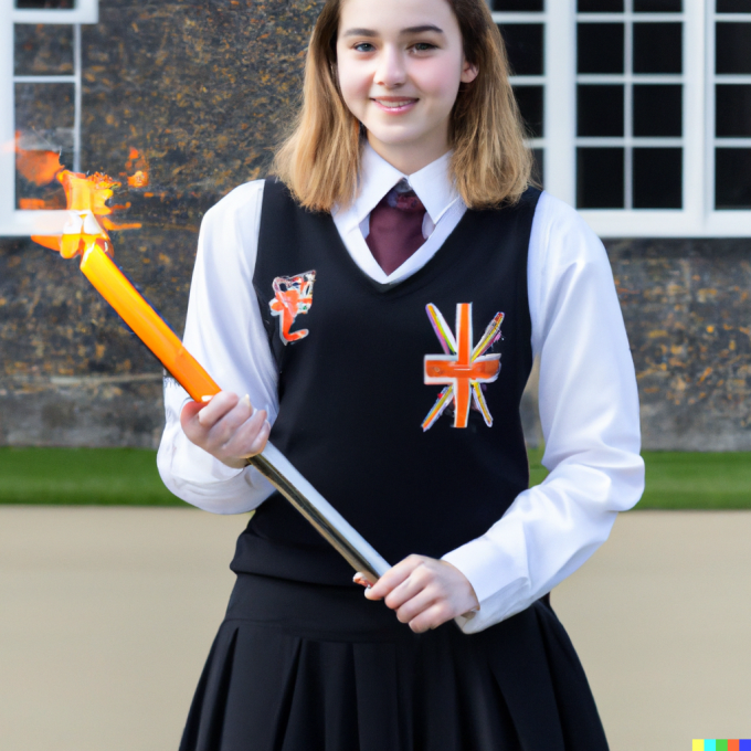 A schoolgirl holding something