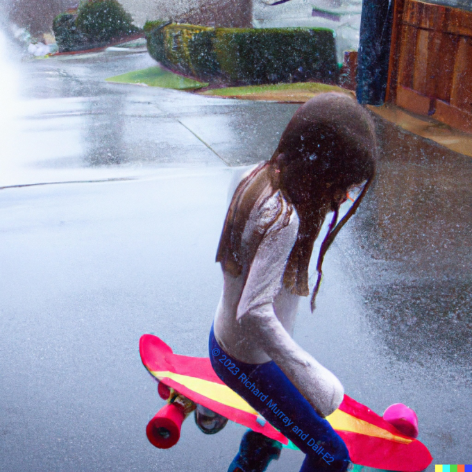 A girl, 'skateboarding'