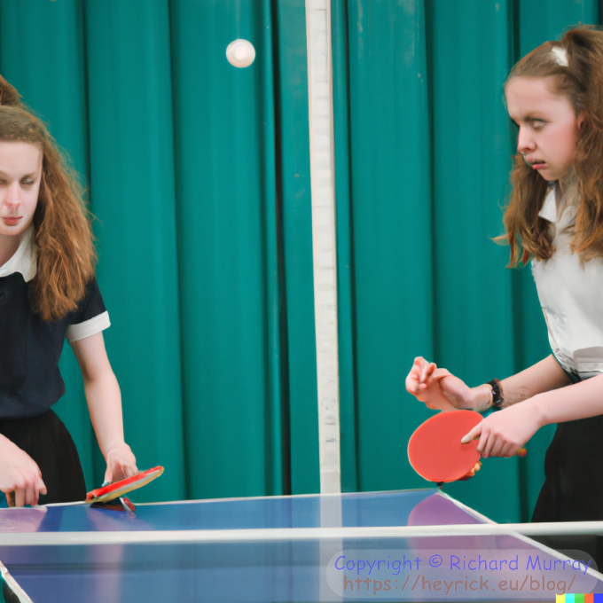 Two girls playing table tennis