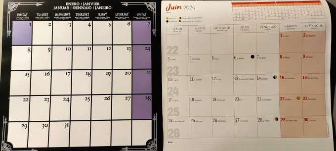 Calendars, inside