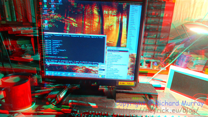 Anaglyph image - my desk