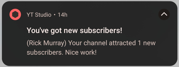 My channel attracted 1 new subscribers.