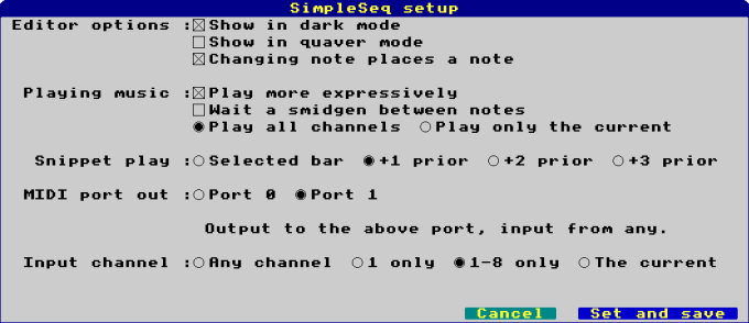 The SimpleSeq setup dialogue.