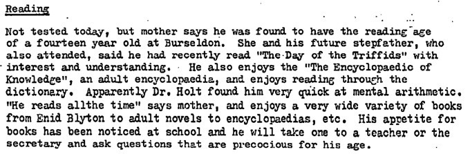 Part of a report by a child psychologist.