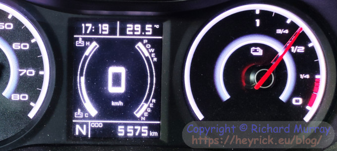 Charge meter showing a warm battery having done about 50km.