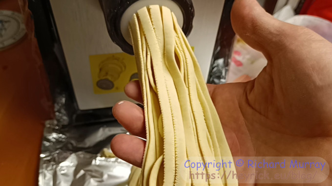 Extruding linguine.