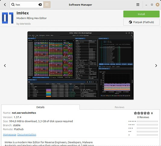 Software manager information screen.
