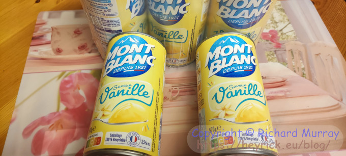 Tins of Mont Blanc vanilla desert