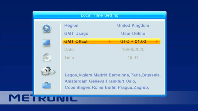 A screenshot of setting the timezone offset.