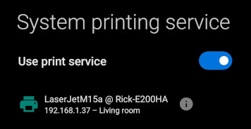 System Print Service found the printer