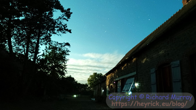 Looking west at the night sky.