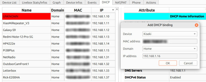Screenshot of managing DHCP allocations.