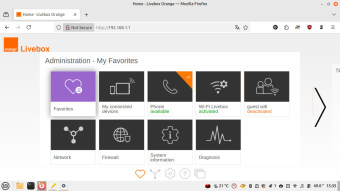 The Livebox built-in management interface.
