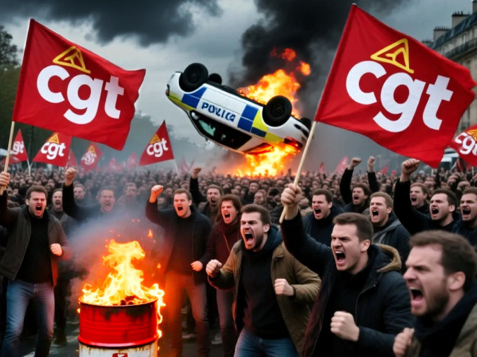 An AI art picture of angry people protesting.