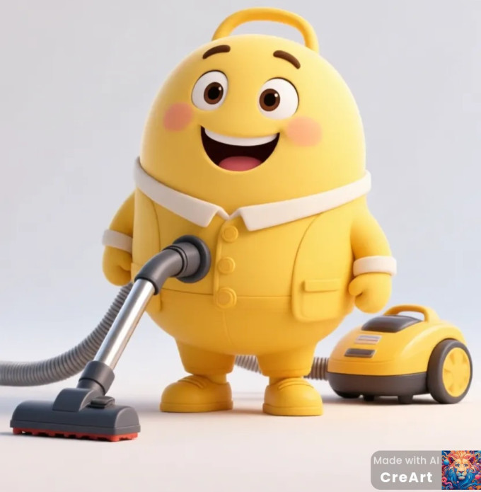 An AI generated cartoon vacuum cleaner, sort of maybe.