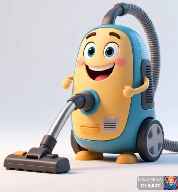 An AI generated cartoon vacuum cleaner.