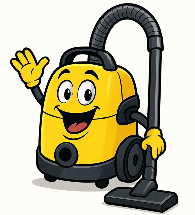 A decent cartoon vacuum cleaner created by ChatGPT.