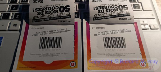 Two instant win cards from the supermarket - I did not win.