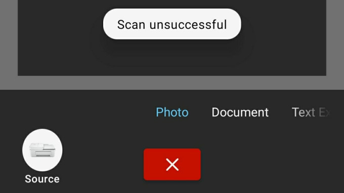 A screenshot reporting Scan unsuccessful.