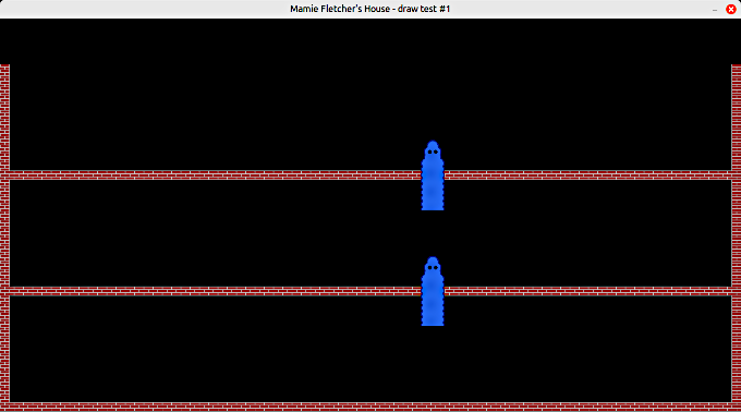 A screenshot of two 'ghosts' in front of a brick wall.