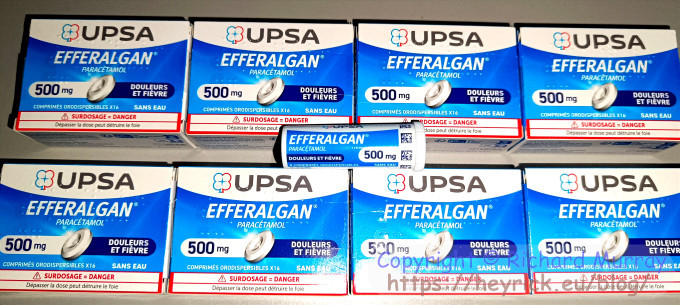 A photo of eight boxes of paracetamol pills.