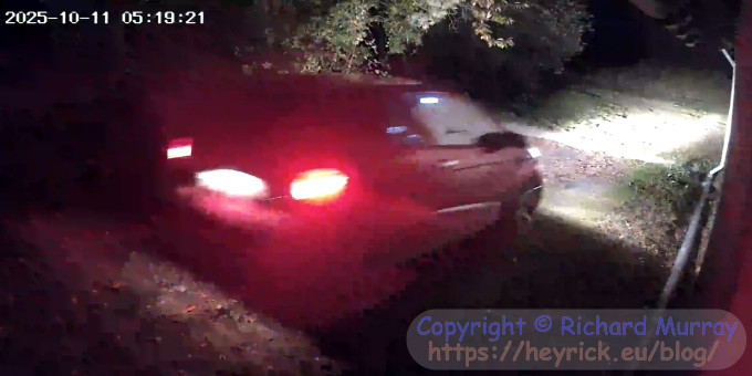 Me going to work at 5:19am, security camera recording.