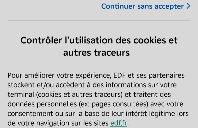 The EDF app cookie request.