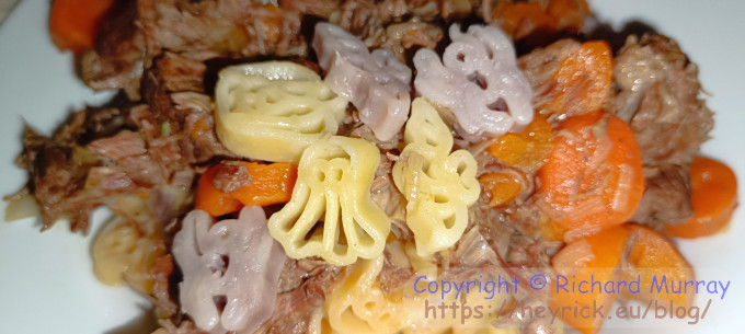 Pasta and strained stew leftovers