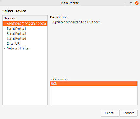 Dialogue for installing a new printer