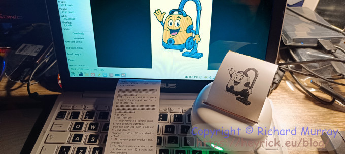 A thermal printer printing from Linux.