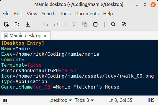 Editing the desktop file.
