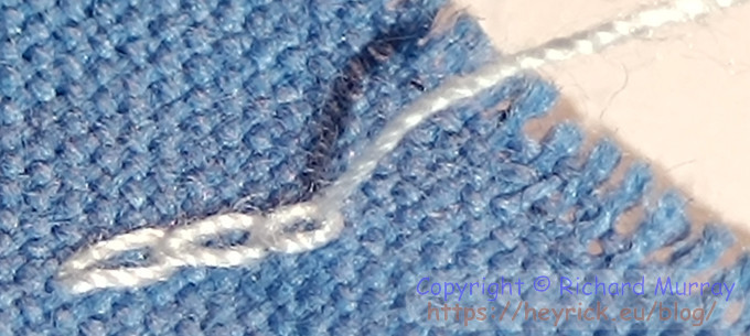 Tying off the stitching, step 1